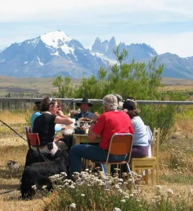 Our Equitours group having lunch in Chilean Patagonia Lunch with view