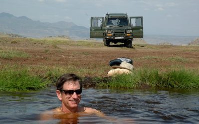 A dip in the hot springs after a dusty ride